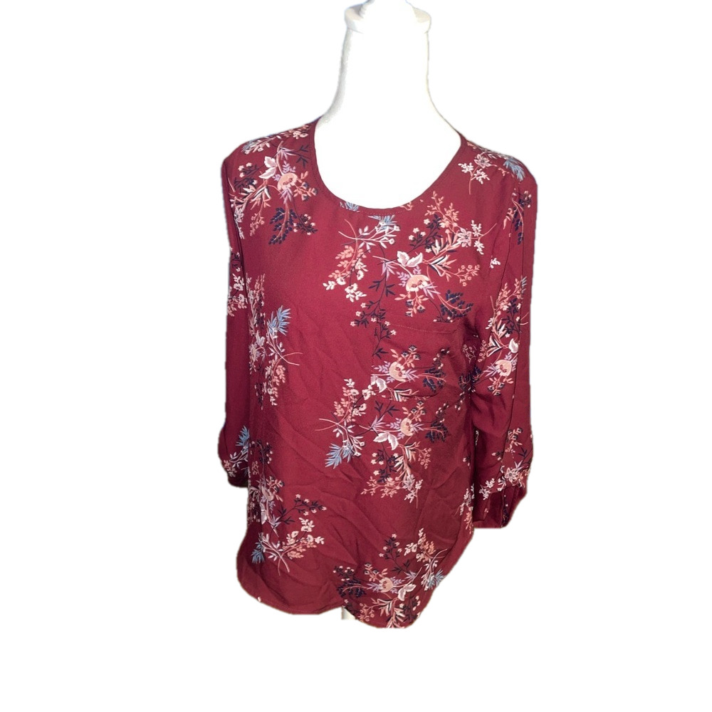 Lily White | Bohemian Chiffon Floral Burgundy Blouse | *make offers*